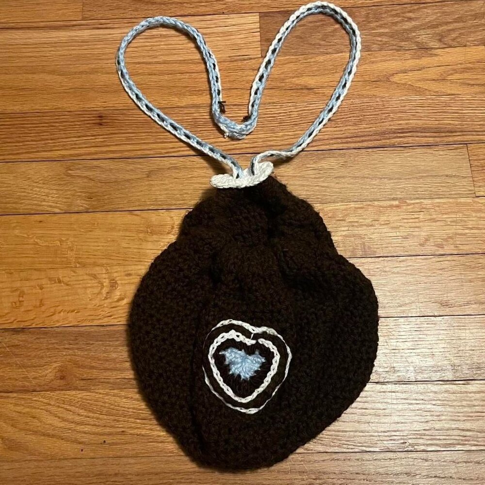 Heart Pouch BagHandmade crochet - brown, white and...